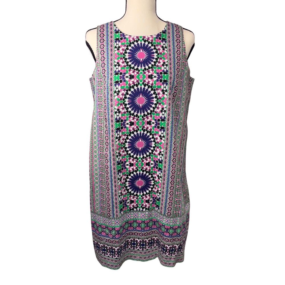 London Times medallion‎ Shift Dress Sleeveless Preppy Coastal Mod P8